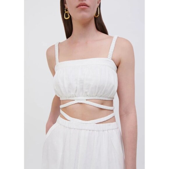 Jonathan Simkhai Linen‎ Square Neck Sleeveless Crop Top Tank White XL - Picture 1 of 13
